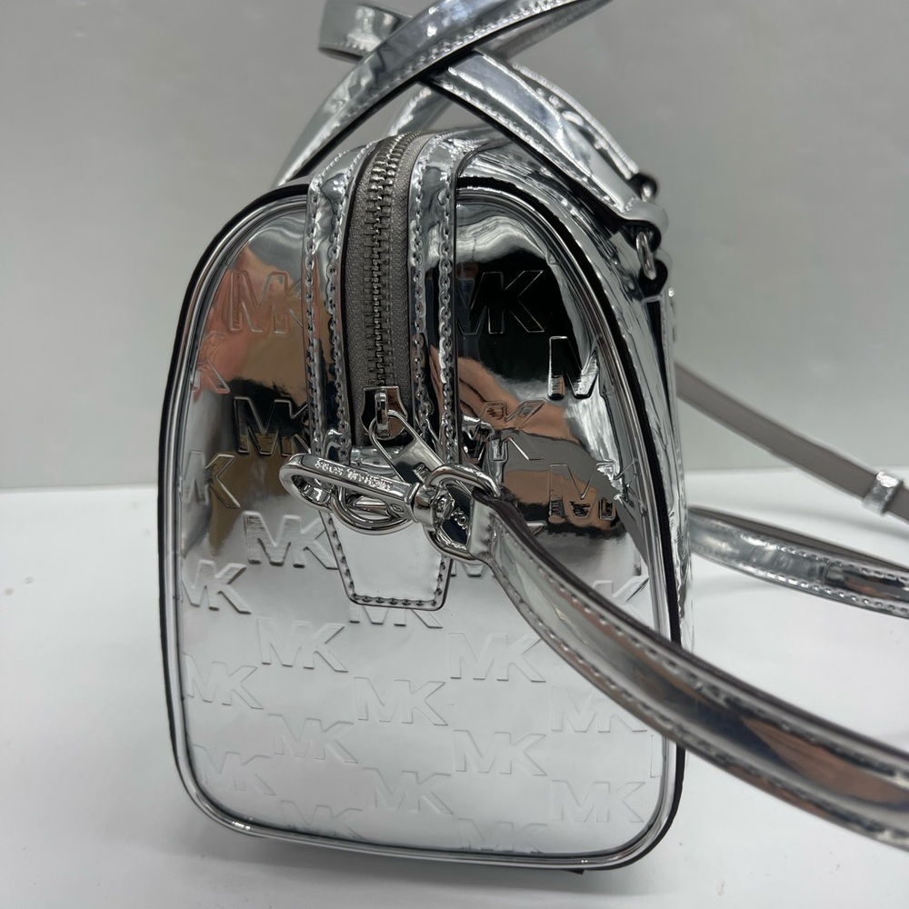 MICHAEL KORS Jet Set Medm Patent Logo Debossed Duffel Crossbody Bag
Silver 
NWT - Picture 7 of 15